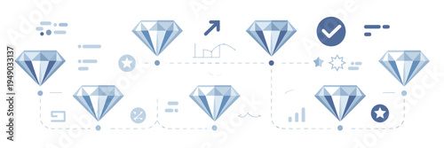 Diamond skill development roadmap icons – Ideal for career growth, employee training, or professional achievement tracking.