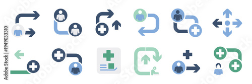 Medical navigation and patient flow icons – Suitable for hospital logistics, health service routes, or clinical use.