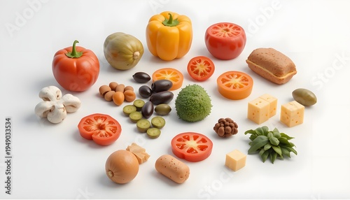 Variety of fresh vegetables and food ingredients.