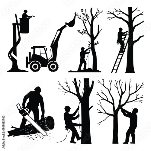 Tree Pruning Silhouette Vector Illustration