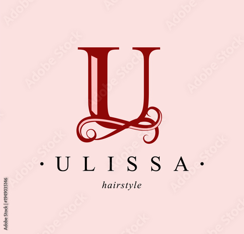 Logo, capital letter U. Monogram of Botanical Minimalistic, Initial. with Organic Plant Elements. Vector design. beauty salon. for tattoo studio