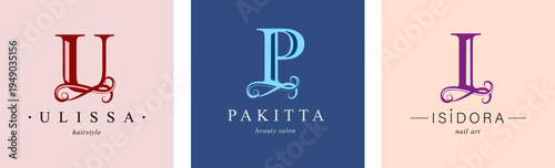 Logo U, capital letter P, I. Monogram of Botanical Minimalistic, Initial. with Organic Plant Elements. Vector design.