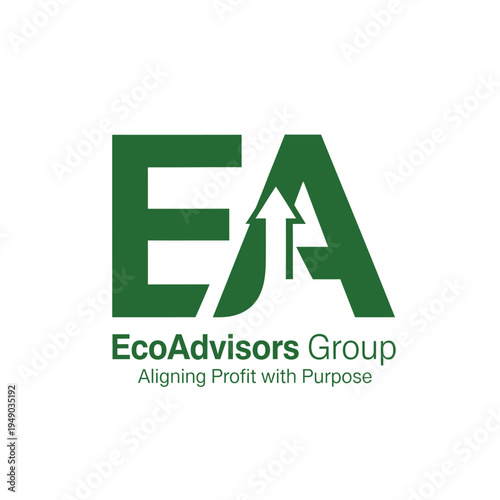 Monogram letters EA with integrated upward arrow for ecological financial advisory and sustainable growth business logo EcoAdvisors Group