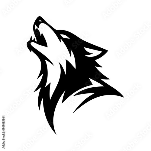 Logotipo con un dibujo sencillo con líneas de la cabeza de un lobo aullando 