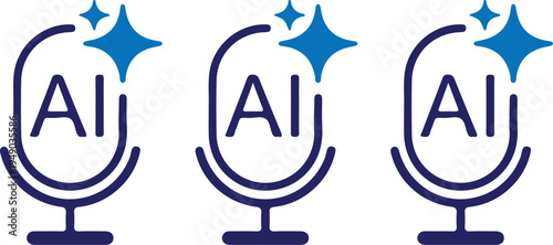artificial intelligence AI voice assistant bule three icon set vector logo design illustration 
