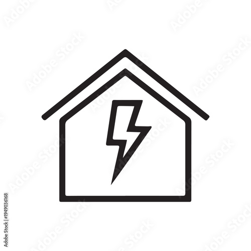 Home electrification icon. Simple solid style. House with lightning bolt, electric, construction, light, building, energy concept. Silhouette, glyph symbol. isolated