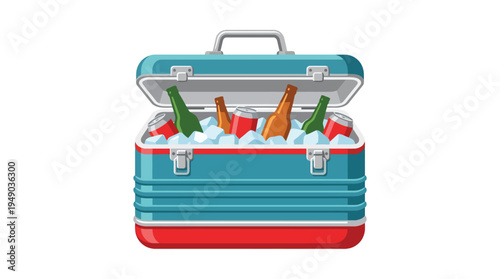 Cooler Box with Bottles and Ice.