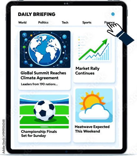 Create a realistic kinds of deferent News on Tablet PC vector art with white background..