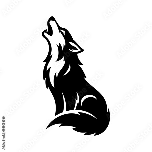 Logotipo con un dibujo sencillo con líneas de un lobo sentado aullando