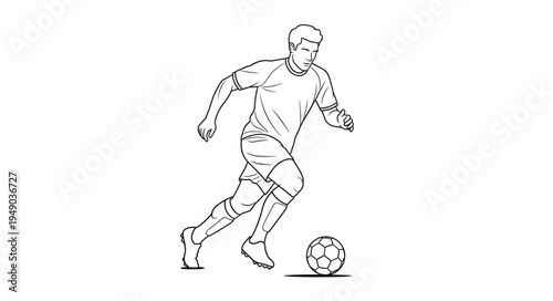 Soccer Player Kicking Ball Line Art Drawing.