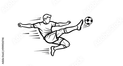 Man kicking soccer ball in action sketch.