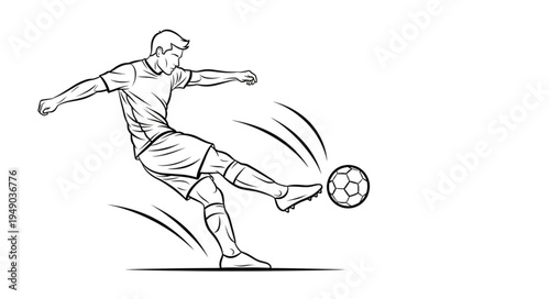 Soccer Player Kicking Ball Sketch.