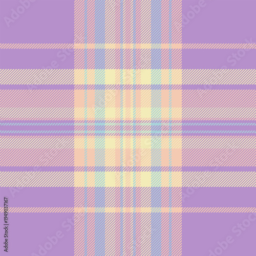 Dreamy vector plaid texture, commerce pattern check seamless. Yard tartan fabric background textile in light and pastel colors.