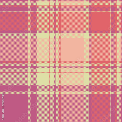 Youth vector plaid seamless, fluffy texture fabric tartan. Woven textile pattern check background in pink and light colors.