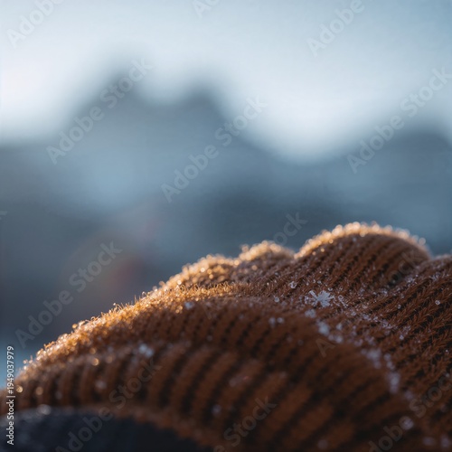 Frost covered knit fabric in cold mountain environment