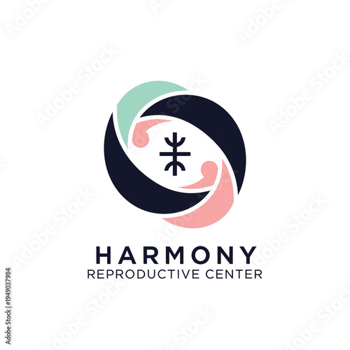 Abstract circular swirl icon with stylized chromosome symbol for fertility clinic and reproductive health medical center branding logo Harmony