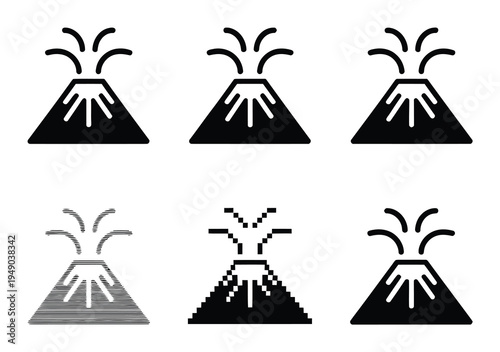 Erupting Volcano Vector Icons Set