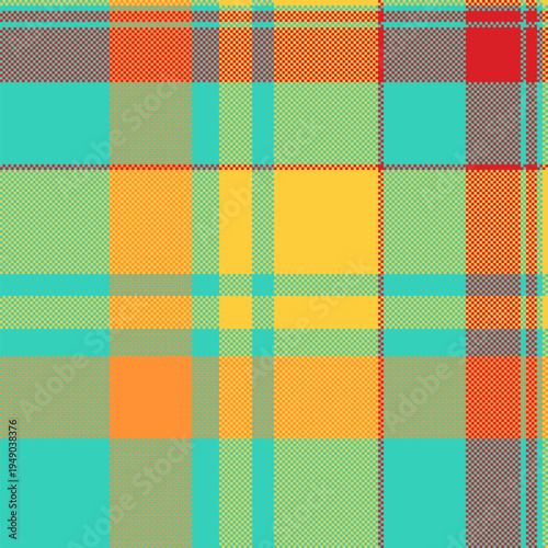 Print check vector tartan, free fabric texture seamless. Quilted textile background plaid pattern in teal and amber colors.