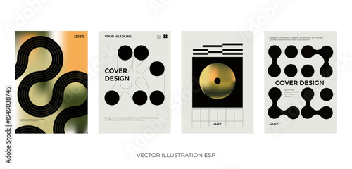 Posters with gradient minimalistic basic figures, extraordinary graphic assets of geometrical shape. Modern minimal colorful print brutalist.
