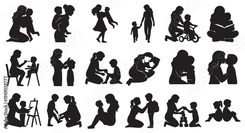Vector silhouettes of mother and baby 
