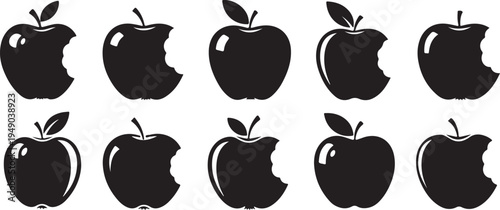 Black Apple Silhouettes on White Background Pattern Design