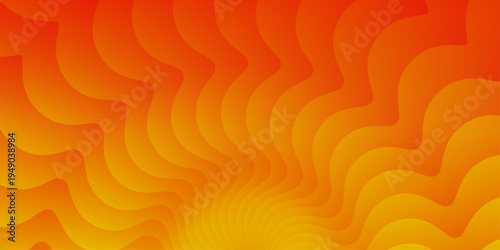 Groovy summer sun background. Funky retro 70s wavy sunrise sun rays with vibrant  yellow orange gradient.  Summer sunburst, sunshine banner. Vector illustration.