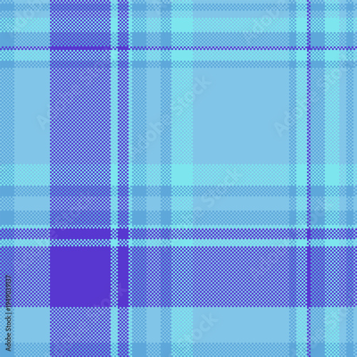 Gentle check textile seamless, native pattern background texture. Summertime fabric plaid tartan vector in cyan and indigo colors.
