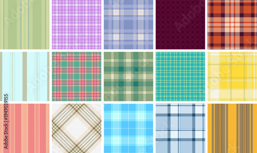 Plaid collection for picnic mats, reusable wraps, and casual blankets. Seamless vector patterns maintain crispness and scalability.