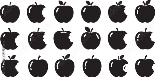 Black Apple Silhouettes on White Background Pattern Design
