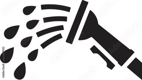 Black shower head with water droplets on white background