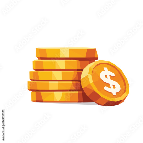 Stack of gold bars and dollar coins vector illustration isolated on white background. Precious metal bullion and money symbol representing wealth, financial investment, banking, trading, and economic 
