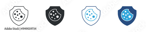 Cookie security shield icon set. Web privacy protection concept. Vector illustration.