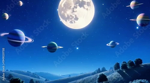 Solar system planetary orbits movement.