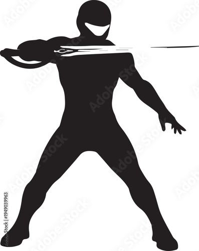 Martial arts warrior vector silhouette illustration line art ready for battle pose