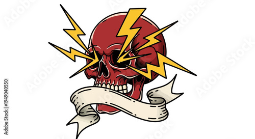 Red Skull with Lightning and Banner
