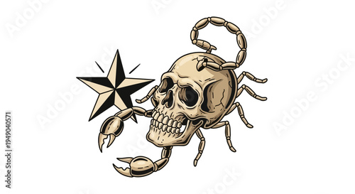 Scorpio Skull Tattoo Design, Nautical Star Graphic