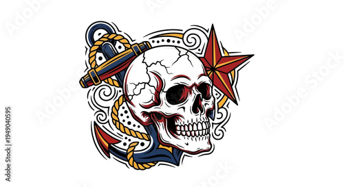 Skull Anchor Nautical Star Tattoo Art