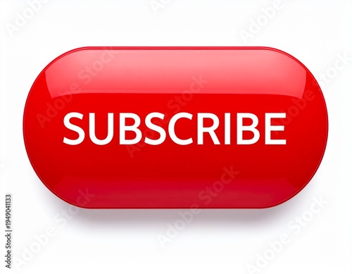 Modern red subscribe button with rounded corners, clean minimal web UI design, isolated on white background for digital marketing and social media engagement