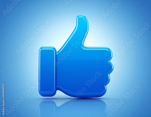 Glossy Blue Thumbs Up Like Button Icon Isolated on Gradient Background for Social Media and Digital Marketing Concepts