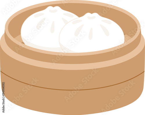 Chinese steamed bun in bamboo steamer illustration