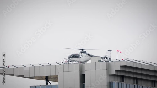 TV helicopter with a camera attached for filming and surveillance taking off