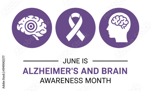 Alzheimer's and Brain Awareness Month Icons and Text