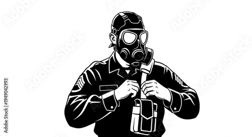 Man in Gas Mask and Hazmat Suit, Protective Gear, Biohazard Danger, Safety Equipment