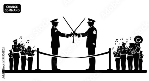 Military Change of Command Ceremony with Brass Band and Swords