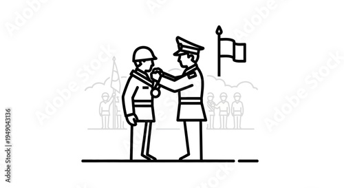 Military Ceremony: Officer Awards Medal to Soldier, Honoring Achievement and Service