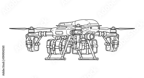 Military Drone with Cargo Pods and Landing Gear, Futuristic Unmanned Aerial Vehicle