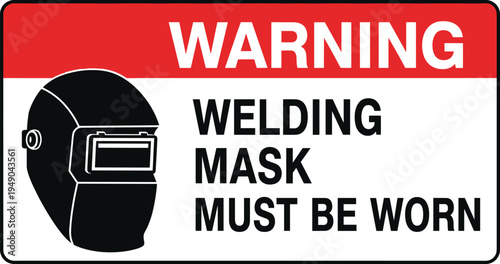 Warning welding mask must be worn safety sign with protective helmet icon vector illustration for workplace hazard protection