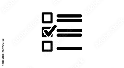 Checklist and tasks list icon with checkbox and lines for app ui, minimal vector symbol