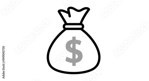 Money bag icon with dollar sign for finance and banking concept, simple line vector
