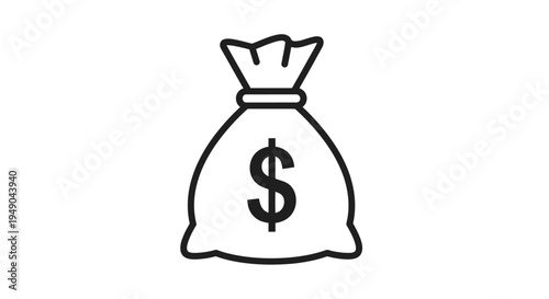 Money bag icon with dollar sign for finance and banking concept, simple line style